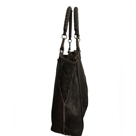 Vintage Ellen Tracy Brown Leather Tote Bag - Braided Handles
